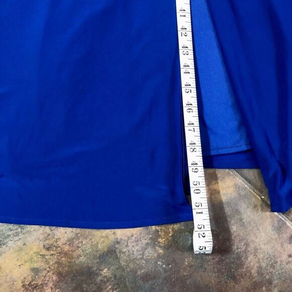 Morgan & Co. Blue Maxi Plunging V neck, Side Mesh Cutouts A-Line Size 5 - Picture 12 of 16